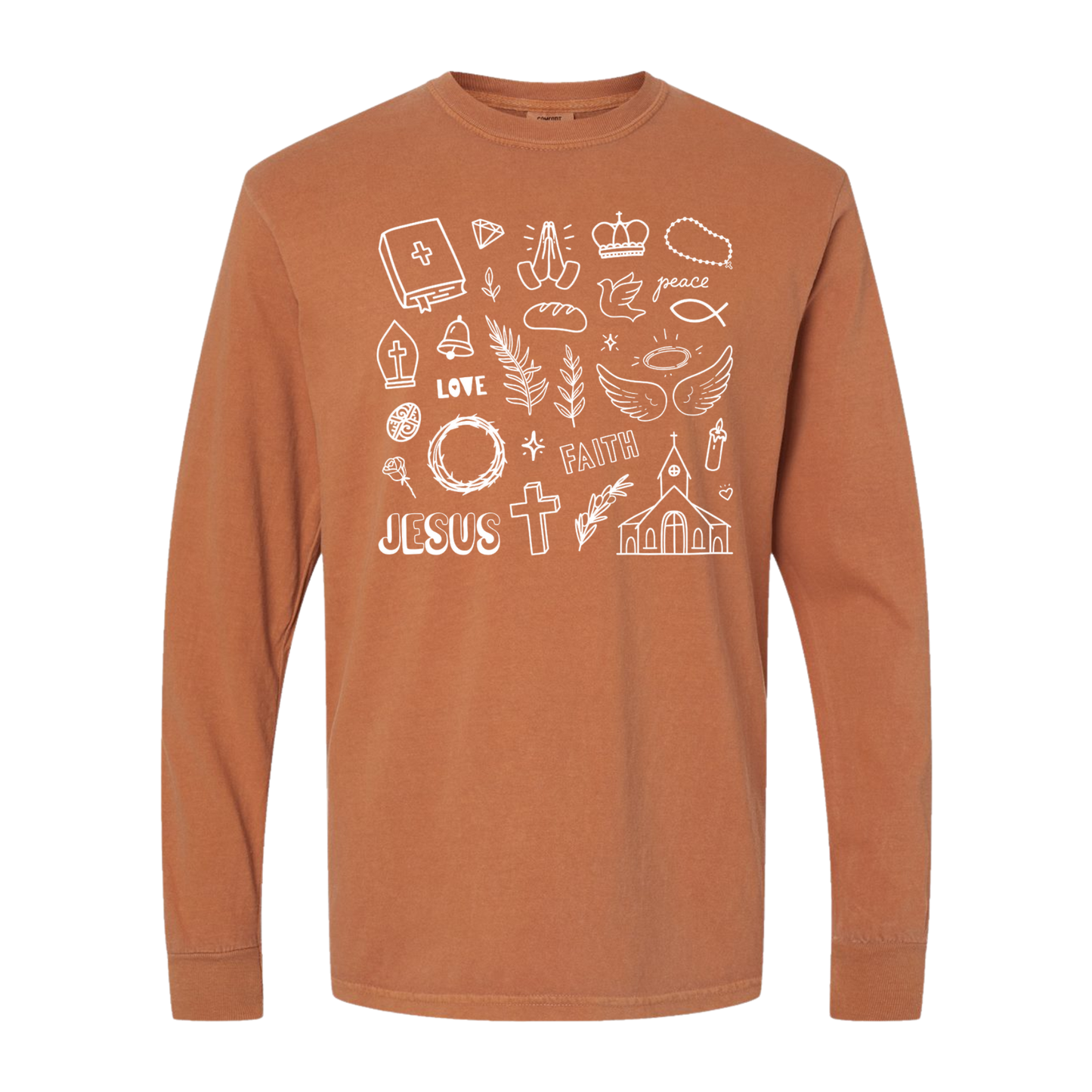 Jesus Doodles Pigment Dyed Comfort Colors Long Sleeve Tee