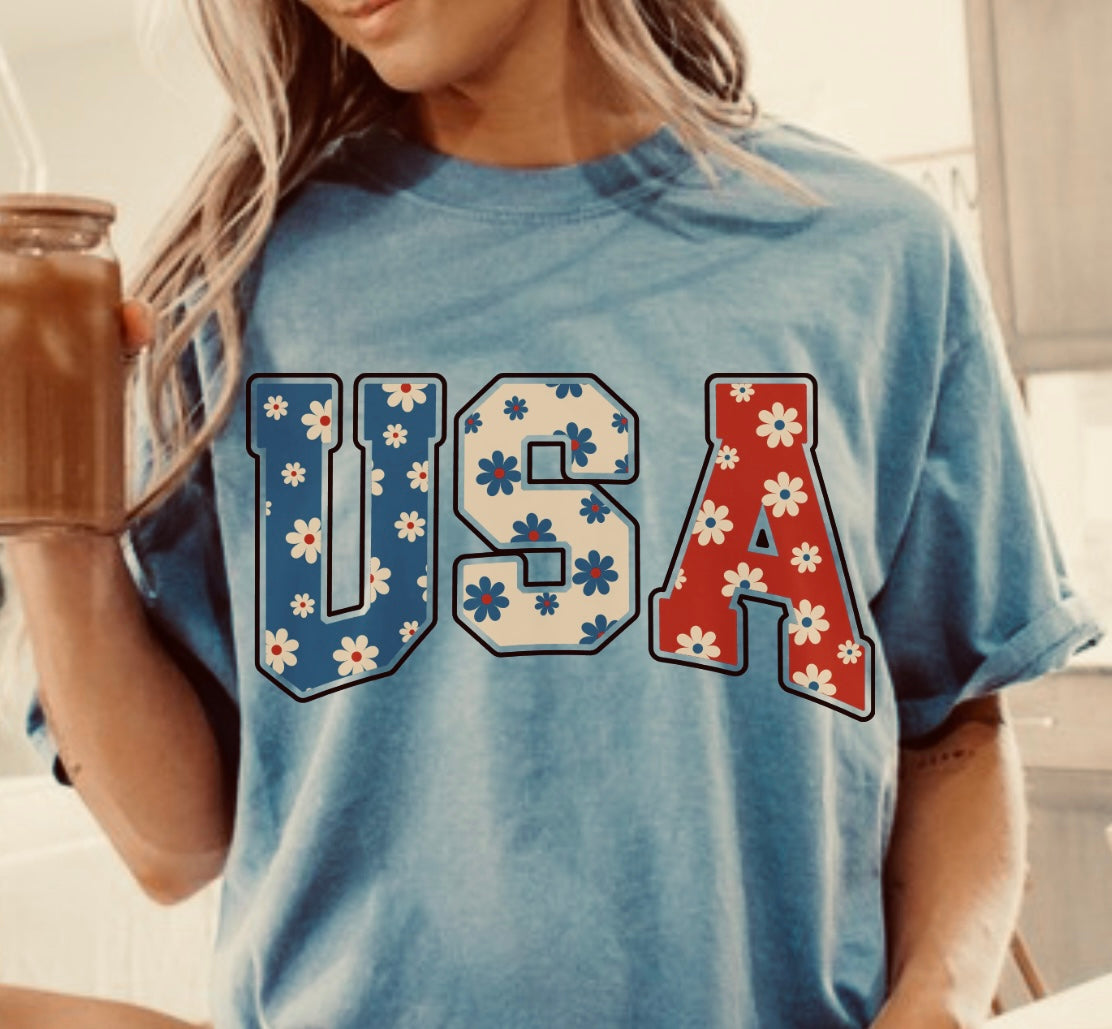 USA Floral Comfort Colors Relaxed Tee