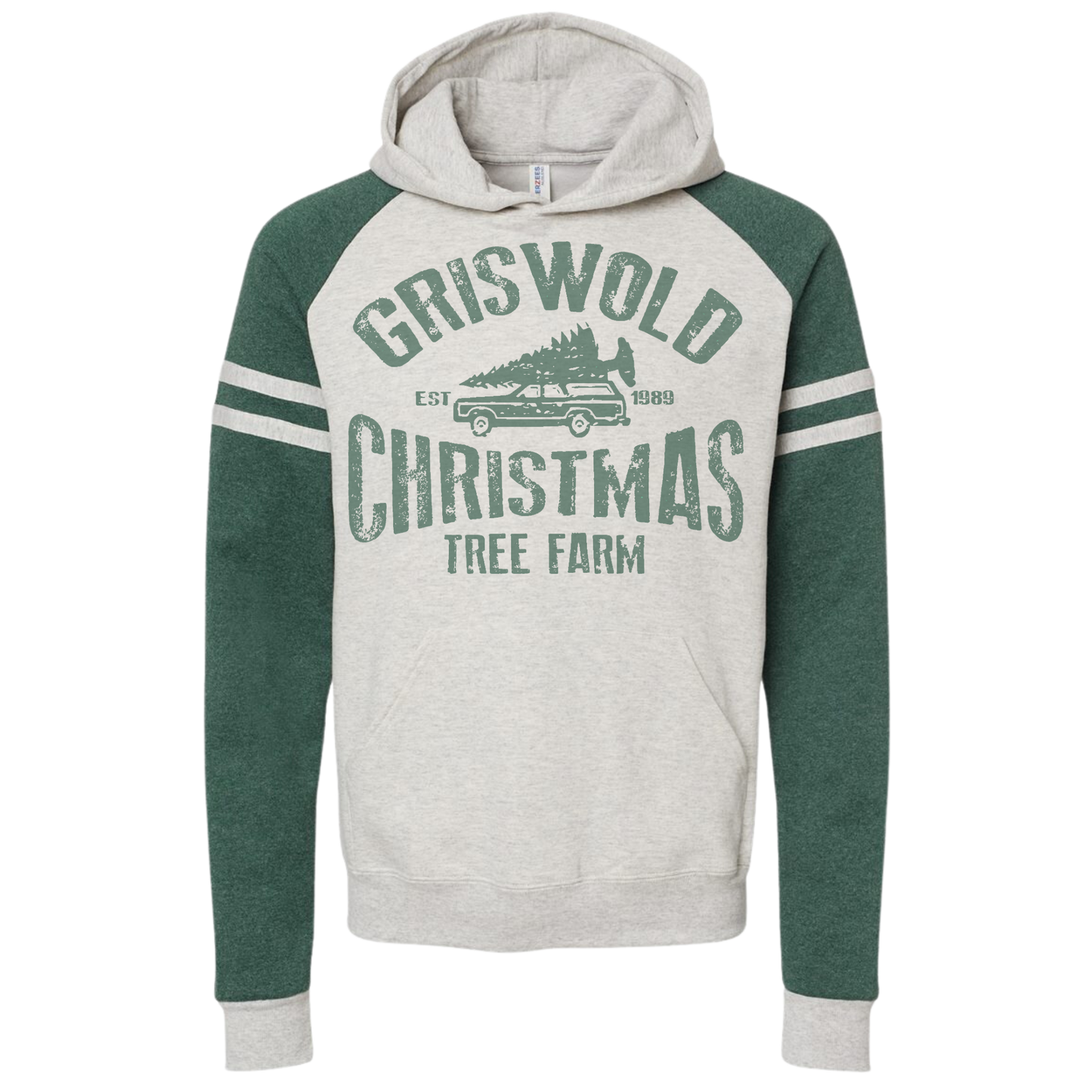 Griswold Christmas Tree Farm Colorblocked Raglan Hooded Sweatshirt