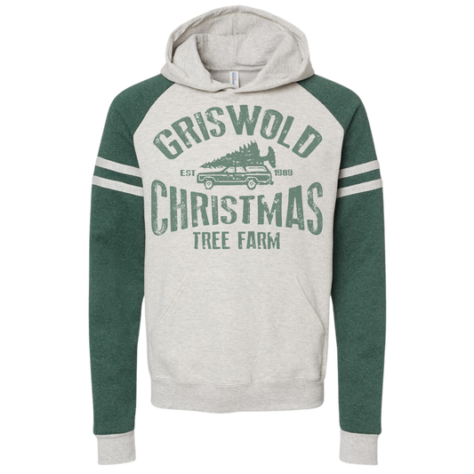 Griswold Christmas Tree Farm Colorblocked Raglan Hooded Sweatshirt