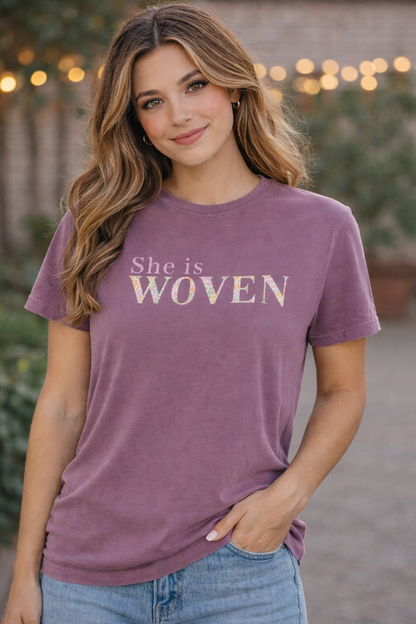 She is WOVEN Event Tee – Comfort Colors Graphic Tee