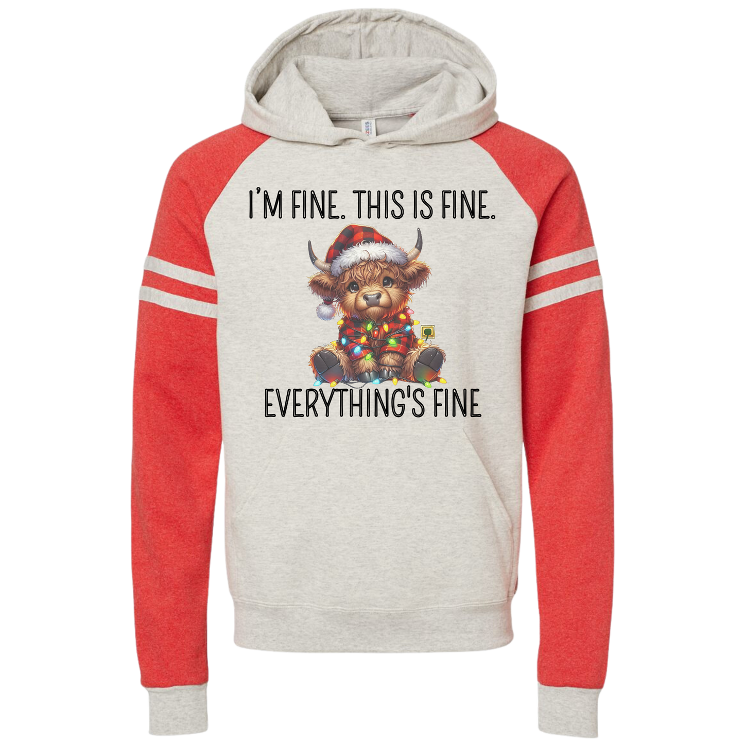 I'm fine, this is fine, everything's fine Christmas Colorblocked Raglan Hooded Sweatshirt