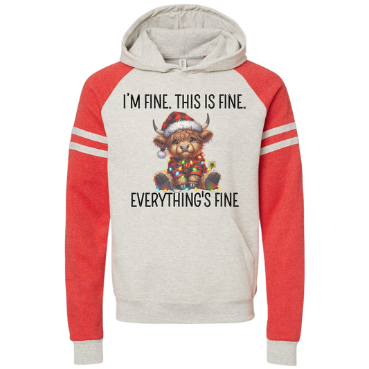 I'm fine, this is fine, everything's fine Christmas Colorblocked Raglan Hooded Sweatshirt