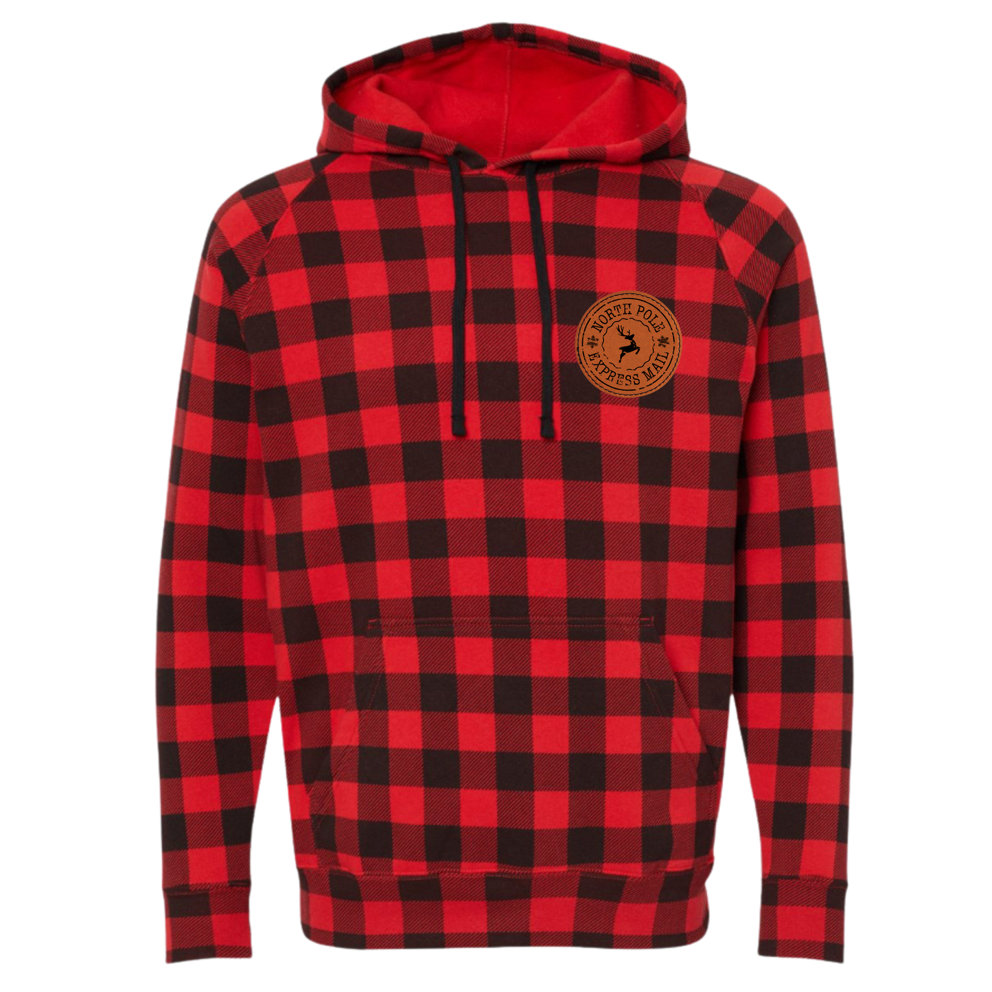 Buffalo Plaid " North Pole Express Mail" Patch Hooded Sweatshirt