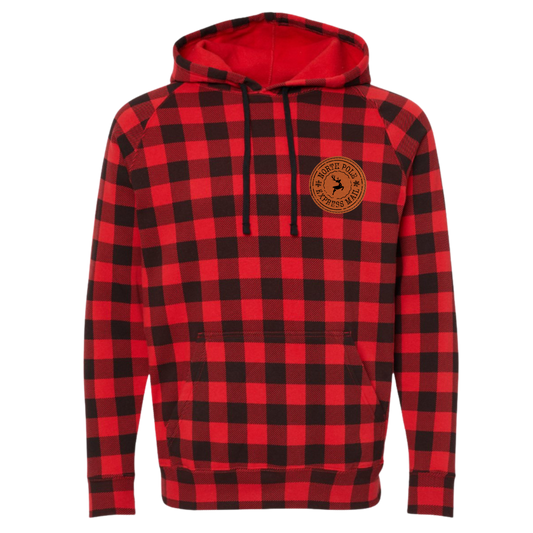 Buffalo Plaid " North Pole Express Mail" Patch Hooded Sweatshirt