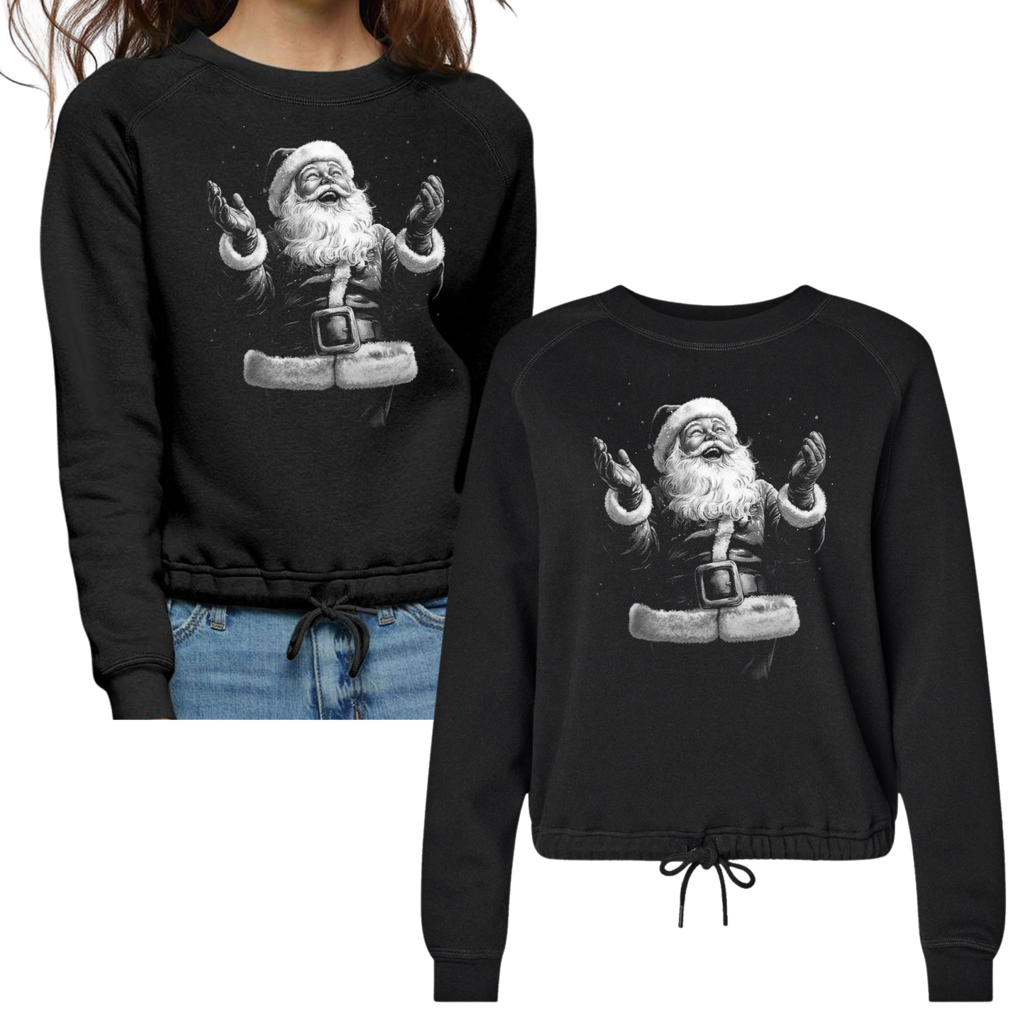 Jolly Old St Nick Black Drawsting Crewneck
