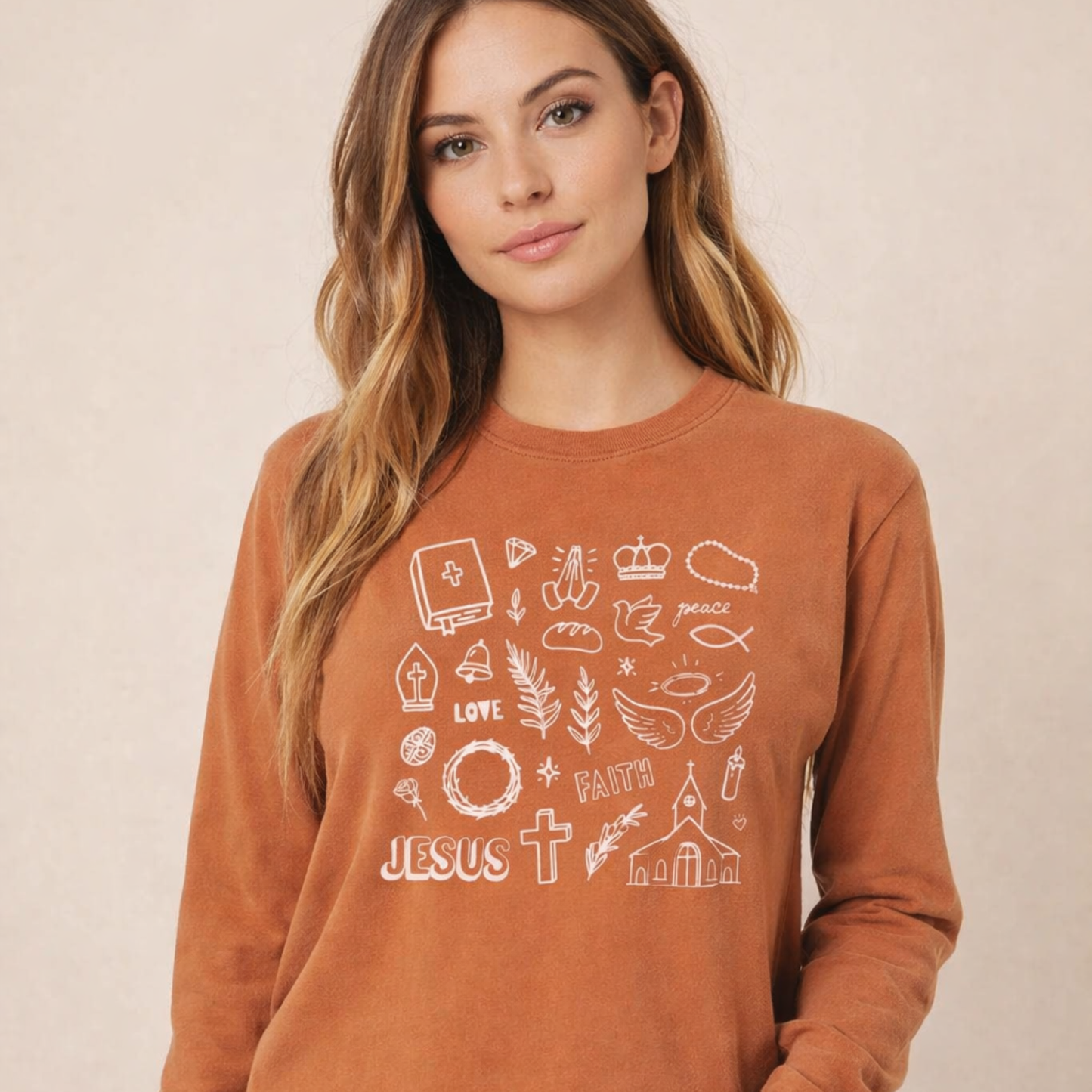 Jesus Doodles Pigment Dyed Comfort Colors Long Sleeve Tee