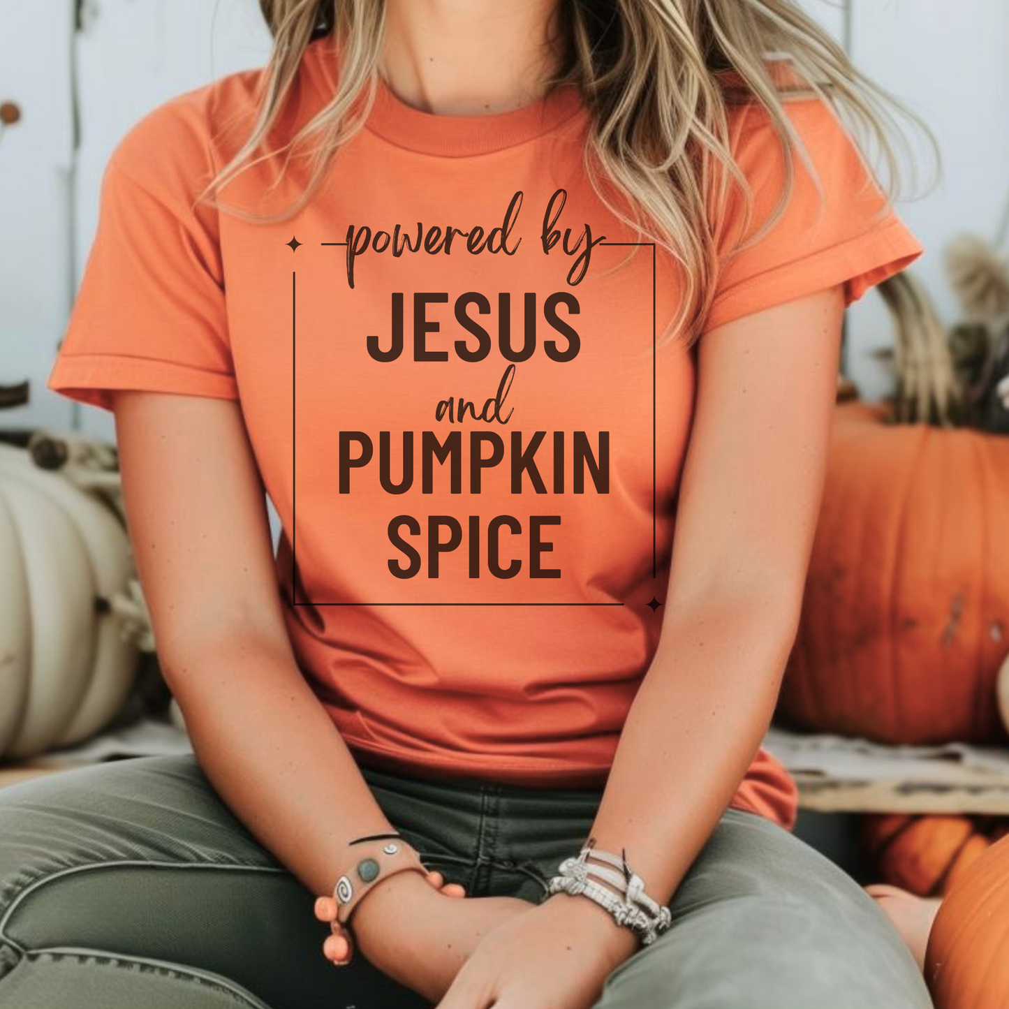 Powered by Jesus and Pumpkin Spice Softstyle Graphic T-shirt